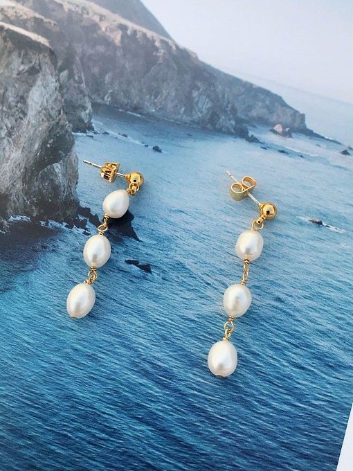 Copper Imitation Pearl White Water Drop Minimalist Drop Earring