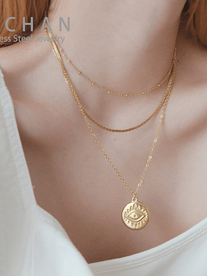 French Fine Eye Coin Pendant Multi-layered snake-shaped clavicle chain