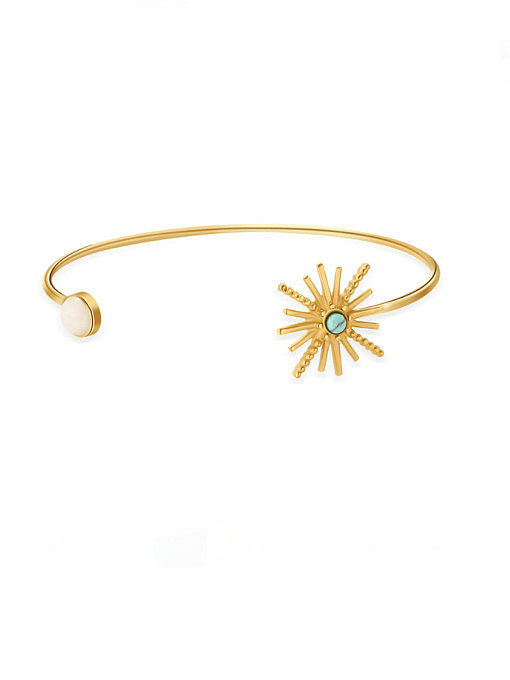Bracelet vintage fleur de soleil en pierre naturelle en acier inoxydable