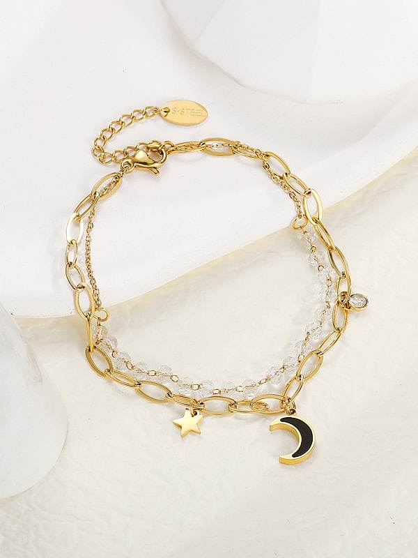 Stainless steel Moon Vintage Double Laye Hollow Chain Strand Bracelet