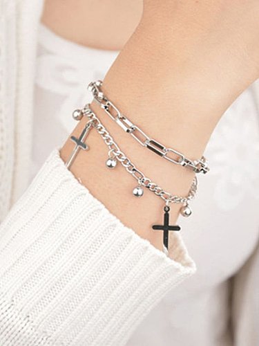 Titanium Steel Cross Hip Hop Hollow Chain Strand Bracelet