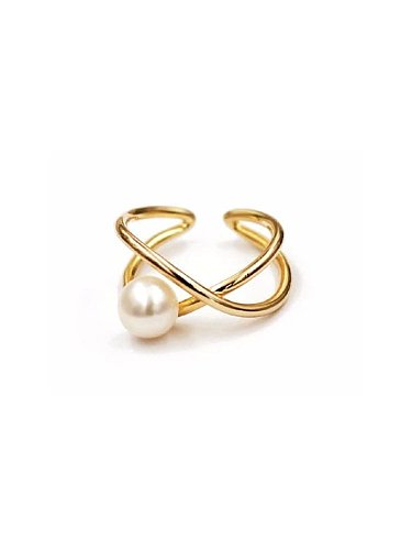 Anneau de bande de taille libre minimaliste irrégulier blanc de perle d'imitation de cuivre