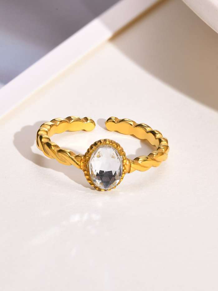 Stainless steel Glass Stone Oval Vintage Band Ring