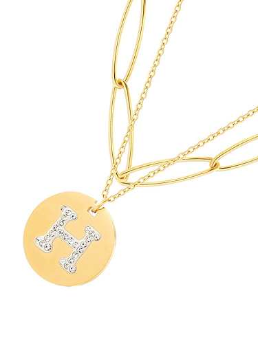 Collar de varias hebras con cadena geométrica hueca Vintage con letras geométricas de acero y titanio