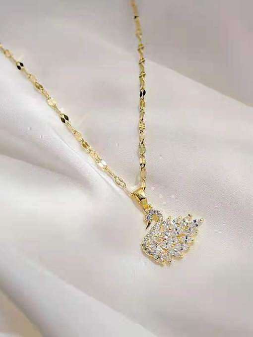 Titanium Steel Cubic Zirconia Swan Cute Necklace