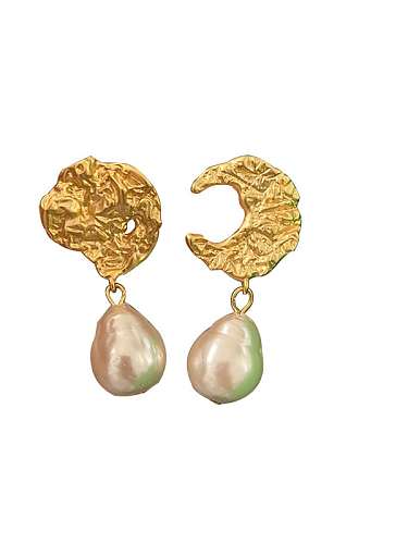 Brass Imitation Pearl Star moon Minimalist Drop Earring