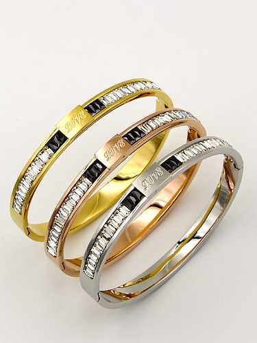 Titanium Letter Cubic Zirconia Minimalist Band Bangle