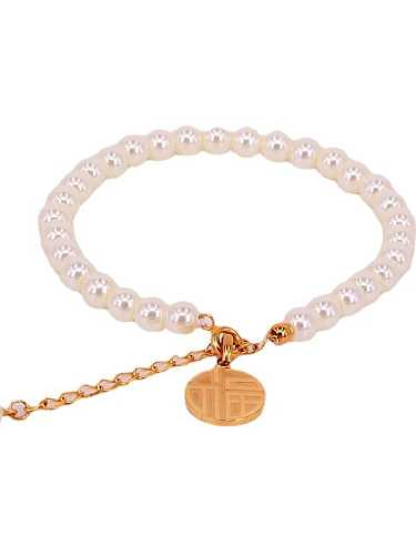 Bracelet perlé minimaliste rond en acier au titane avec perle d'imitation