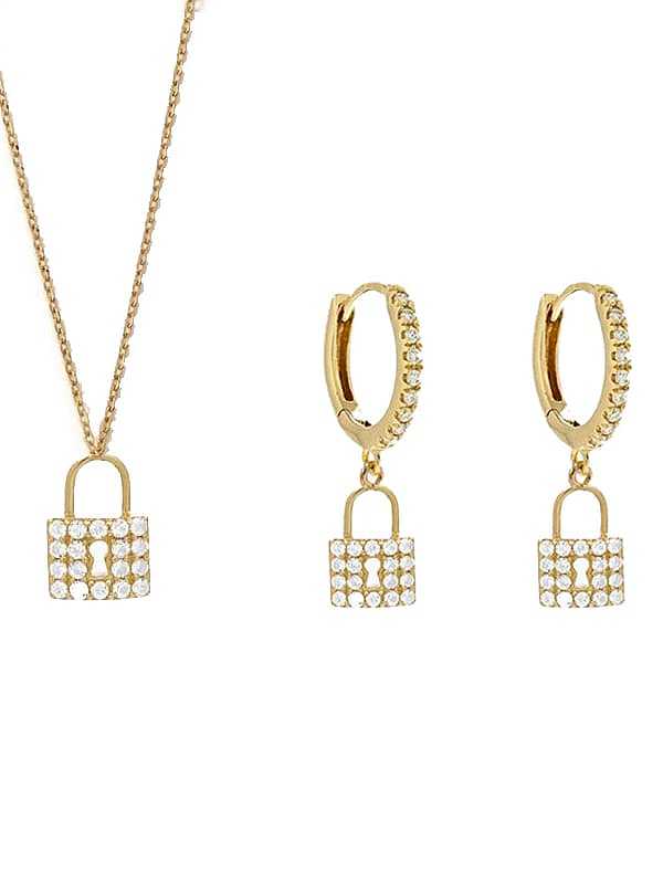 Brass Cubic Zirconia Minimalist Locket Earring and Necklace Set