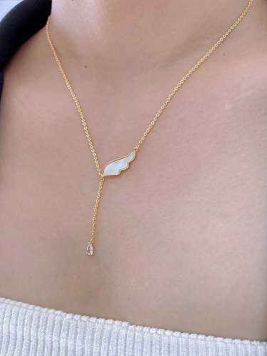 Brass Shell Wing Minimalist Lariat Necklace