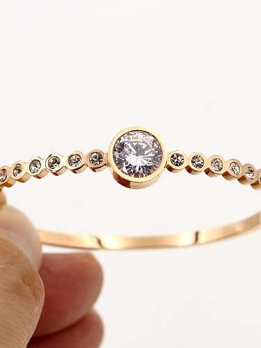 Titanium Round Cubic Zirconia Geometric Dainty Band Bangle