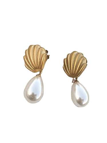 Boucles d'oreilles pendantes vintage irrégulières en perle d'imitation en acier au titane