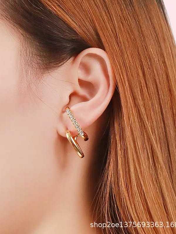 Copper Cubic Zirconia White Irregular Minimalist Clip Earring