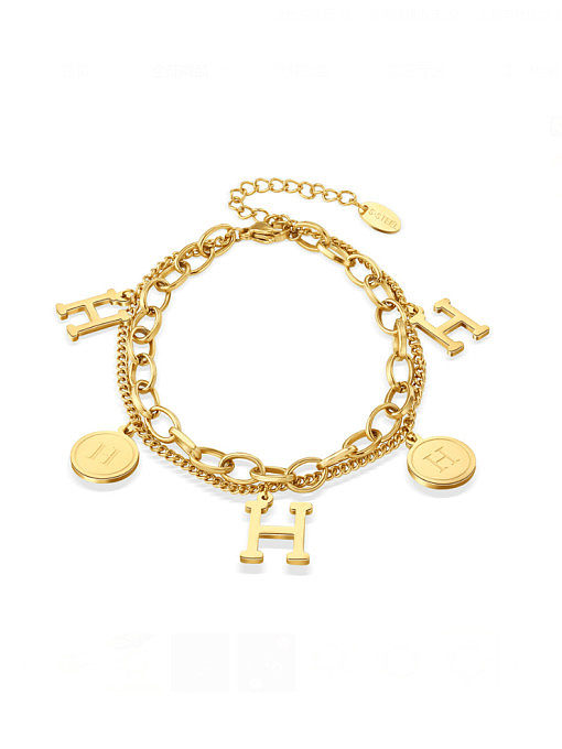 Stainless steel Letter Vintage Double Layer Chain Strand Bracelet