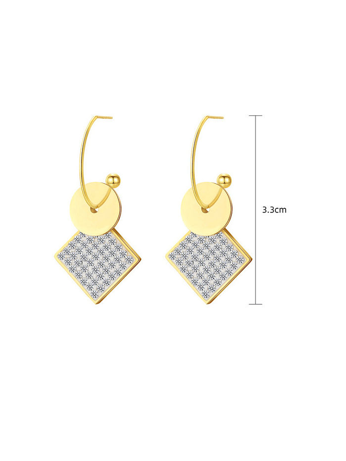 Pendiente de gancho minimalista geométrico de diamantes de imitación de acero titanio