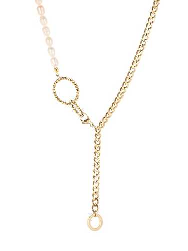 Collier Lariat Vintage en Acier Inoxydable Perle d'Imitation Tassel