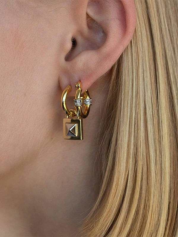 Brass Glass Stone Geometric Minimalist Stud Earring