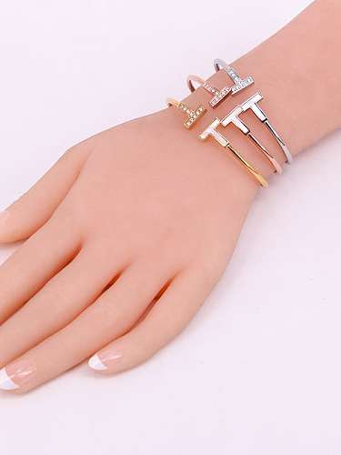 Titanium Cubic Zirconia Letter Dainty Cuff Bangle