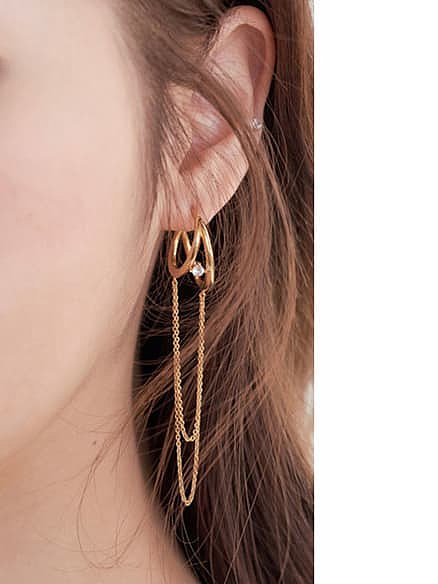 Copper Cubic Zirconia Tassel Minimalist Huggie Earring