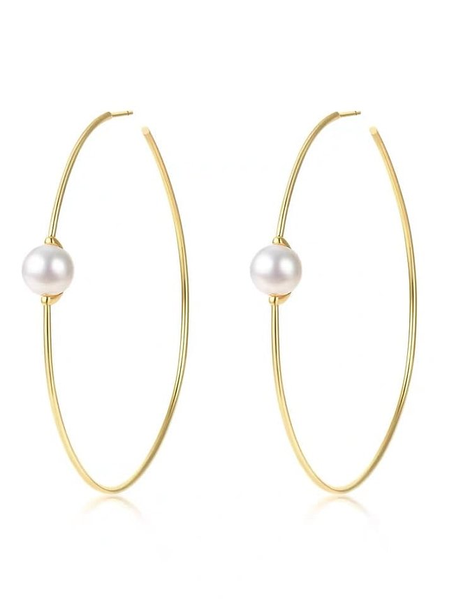 Brass Imitation Pearl Round Vintage Hoop Earring