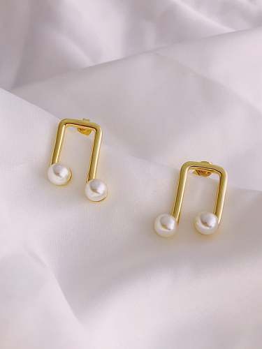 Boucles d'Oreilles Goujon Minimaliste Géométrique Blanc Perle d'Imitation Cuivre