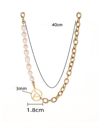 Titanium Steel Freshwater Pearl Geometric Vintage Necklace