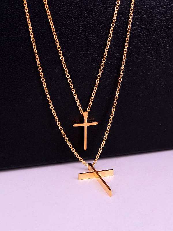 Collier multi-rangs minimaliste en acier titane avec croix