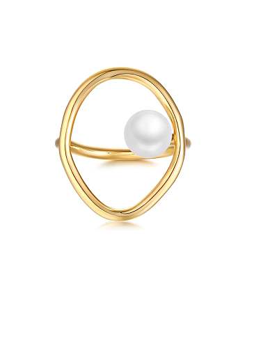 Anillo de banda minimalista ovalado hueco blanco perla de imitación de cobre
