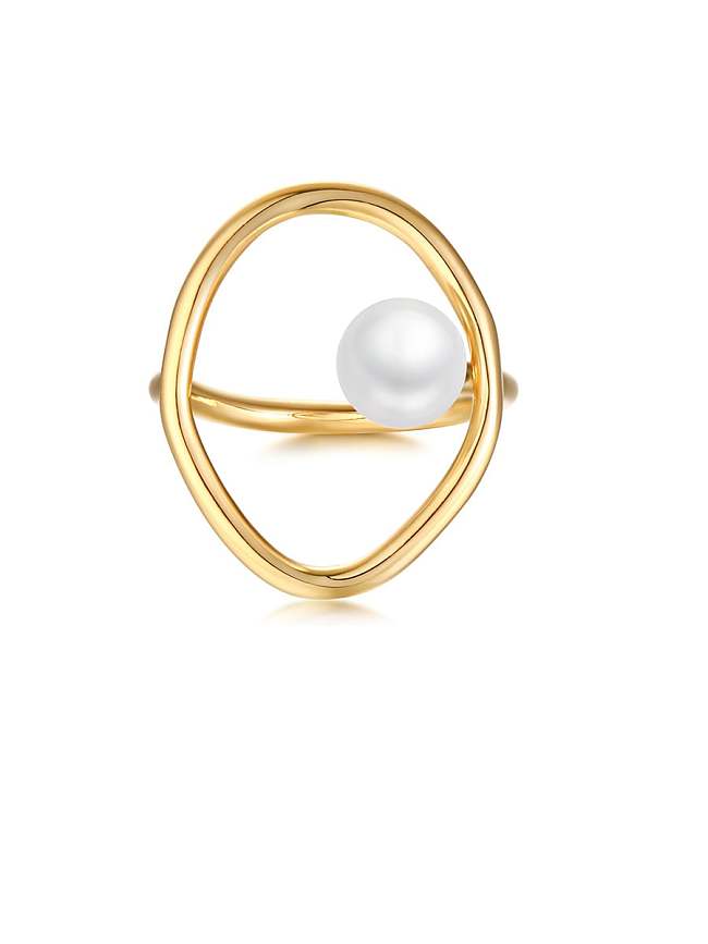 Kupfer Nachahmung Perle Weiß hohlen ovalen minimalistischen Bandring
