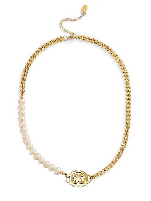 Titanium Steel Freshwater Pearl Geometric Vintage Necklace