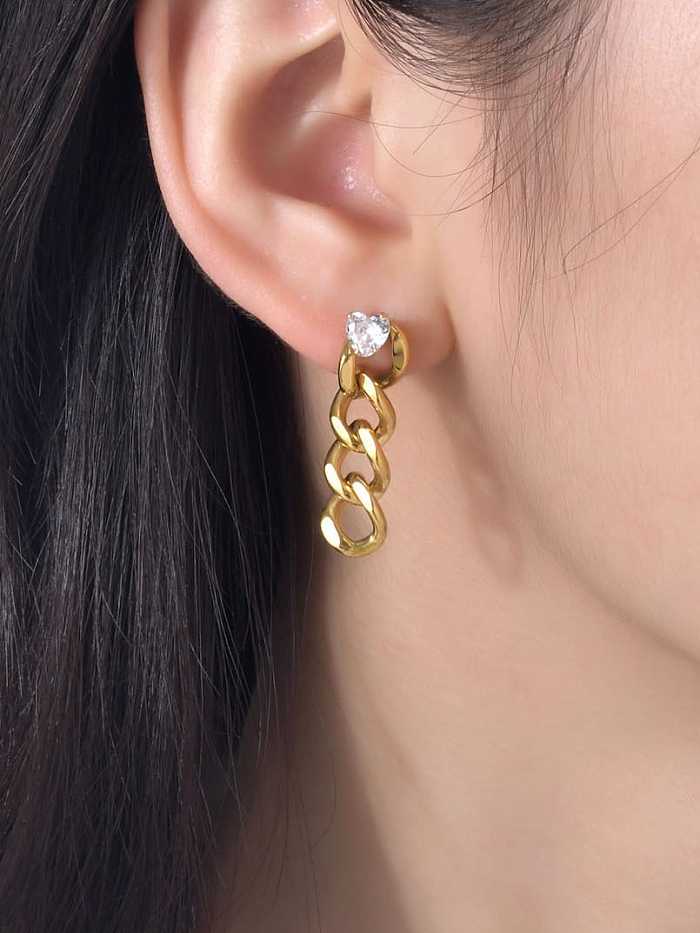Boucles d'oreilles pendantes vintage en acier inoxydable avec zircone cubique et chaîne géométrique