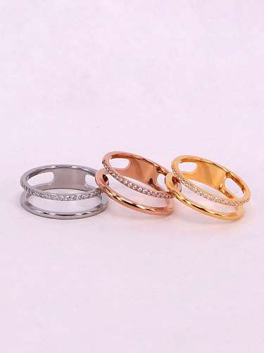 Titanium Hollow Cubic Zirconia Irregular Dainty Band Ring