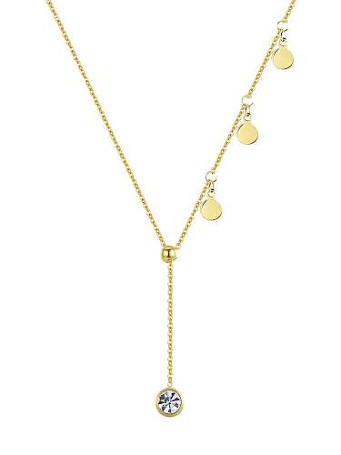 Collier Lariat Minimaliste en Acier au Titane avec Gland en Strass