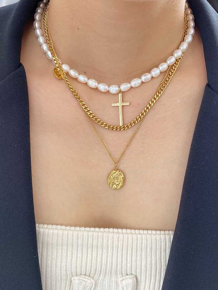 Minimalistische religiöse Halskette aus Titanimitationsperlen