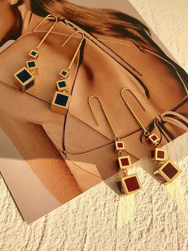 Boucle d'oreille crochet minimaliste géométrique en émail multicolore en cuivre