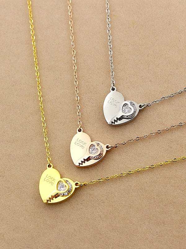 Titanium Heart Cubic Zirconia Key Trend Necklace