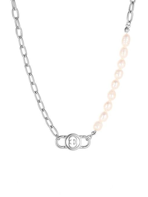 Titan Stahl Nachahmung Perle geometrische Vintage asymmetrische Kette Halskette