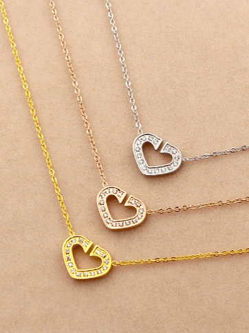 Titanium Cubic Zirconia Hollow Heart Minimalist Necklace