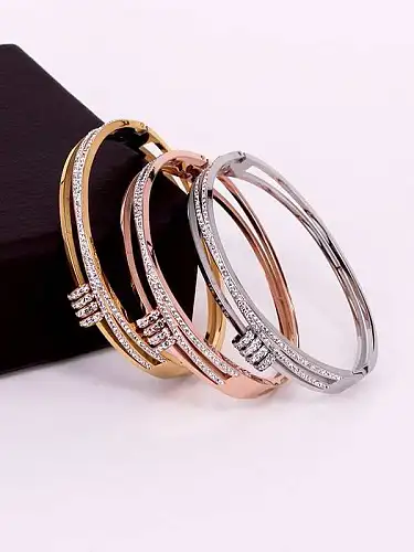 Titanium Cubic Zirconia Geometric Minimalist Band Bangle