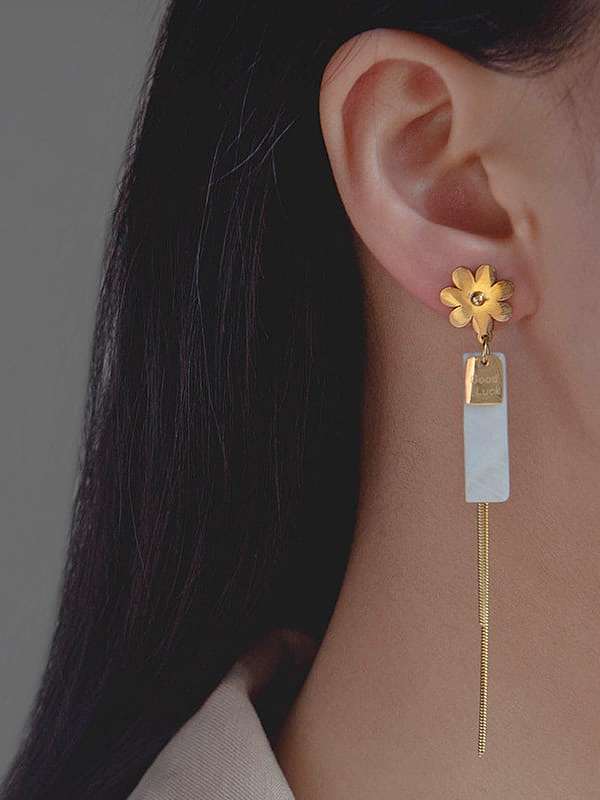 Sunflower square tassel thin titanium steel earrings