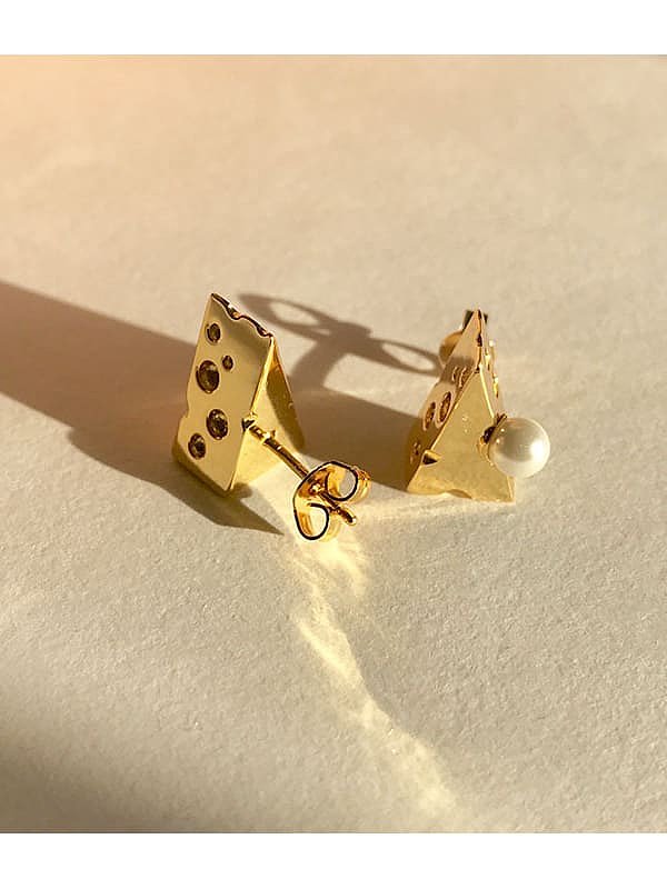 Boucles d'Oreilles Goujon Minimaliste Triangle Blanc Perle Imitation Cuivre