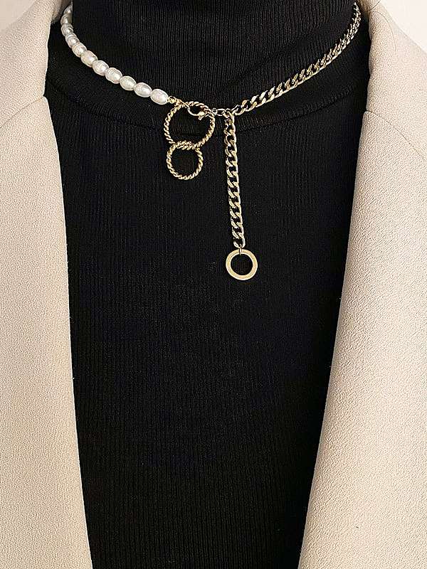 Edelstahl Nachahmung Perle Quaste Vintage Lariat Halskette