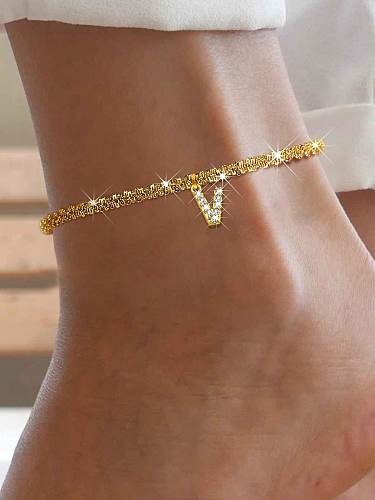 Titanium Steel Cubic Zirconia Letter Minimalist Anklet