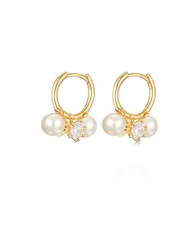 Copper Imitation Pearl White Round Minimalist Huggie Earring