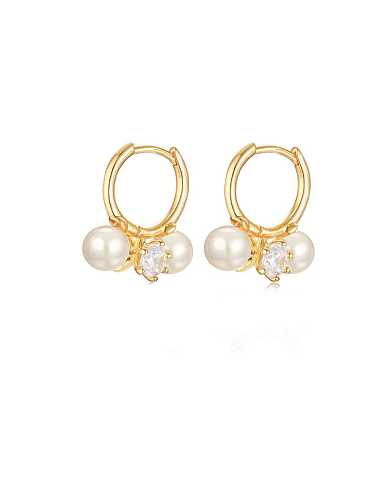 Boucles d'oreilles Huggie minimalistes rondes blanches en perle d'imitation cuivre
