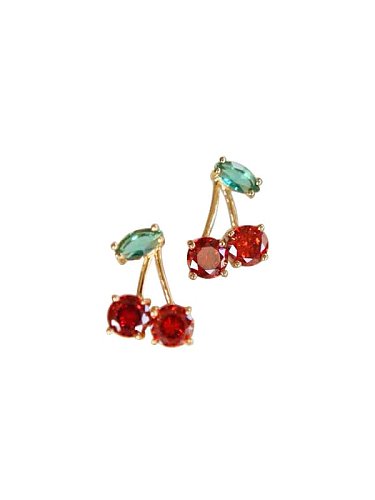 Brass Cubic Zirconia Friut Cherry Dainty Stud Earring