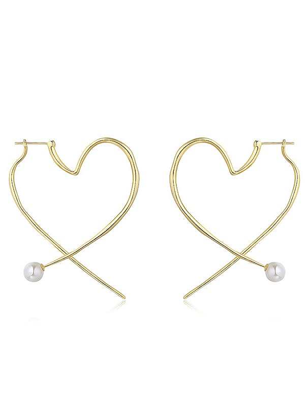 Copper Imitation Pearl White Heart Minimalist Chandelier Earring