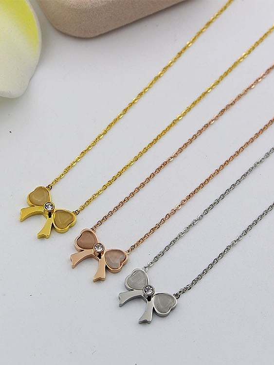 Titanium Cats Eye Bowknot Minimalist pendant Necklace