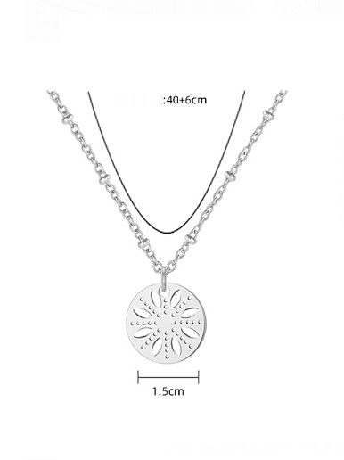 Titanium Steel Round Minimalist Hollow Flower Pendant Necklace
