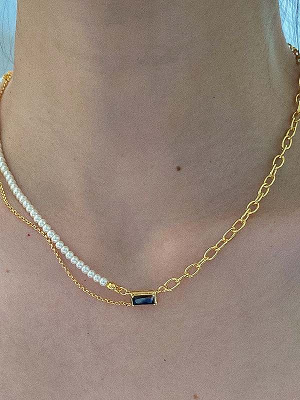 Messing Zirkonia geometrische minimalistische mehrsträngige Halskette